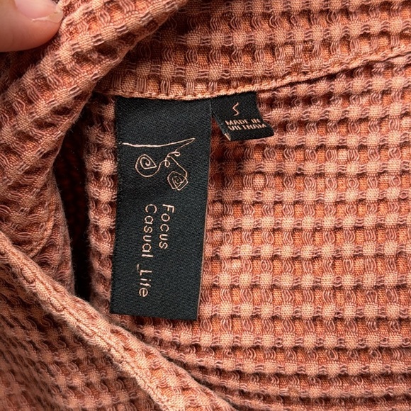 Focus Casual Life Waffle Weave Button Orange Lagenlook Jacket Size Small - Picture 7 of 8